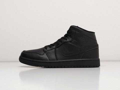 Nike Air Jordan 1 Mid Triple Black черные кожа мужские (40-45)