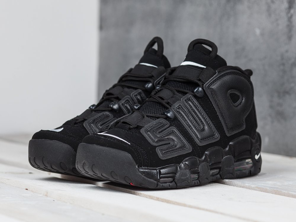 мужские кроссовки Nike Air More Uptempo x Supreme All Black