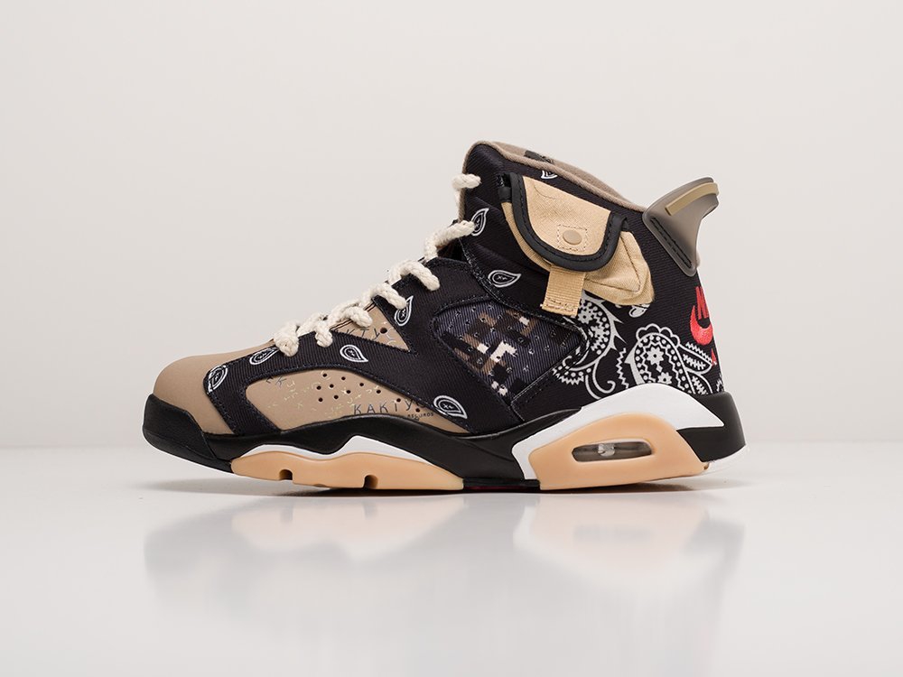 Nike x Travis Scott Air Jordan 6 коричневые текстиль мужские (AR19948) - фото 1 Nike x Travis Scott Air Jordan 6 коричневые текстиль мужские (AR19948) - фото 1