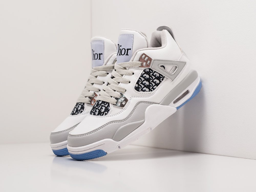 Женские кроссовки Nike x Dior Air Jordan 4 Retro WMNS White / Grey / Blue (36-40 размер) фото 2