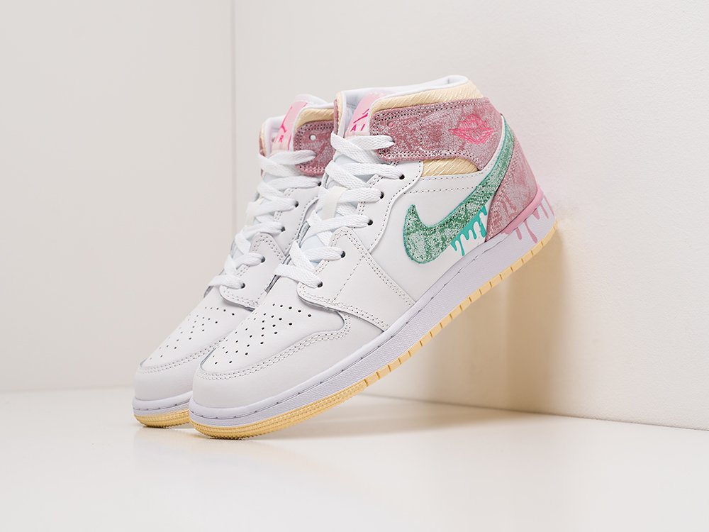 женские кроссовки Nike Air Jordan 1 WMNS White / Green/ Pink
