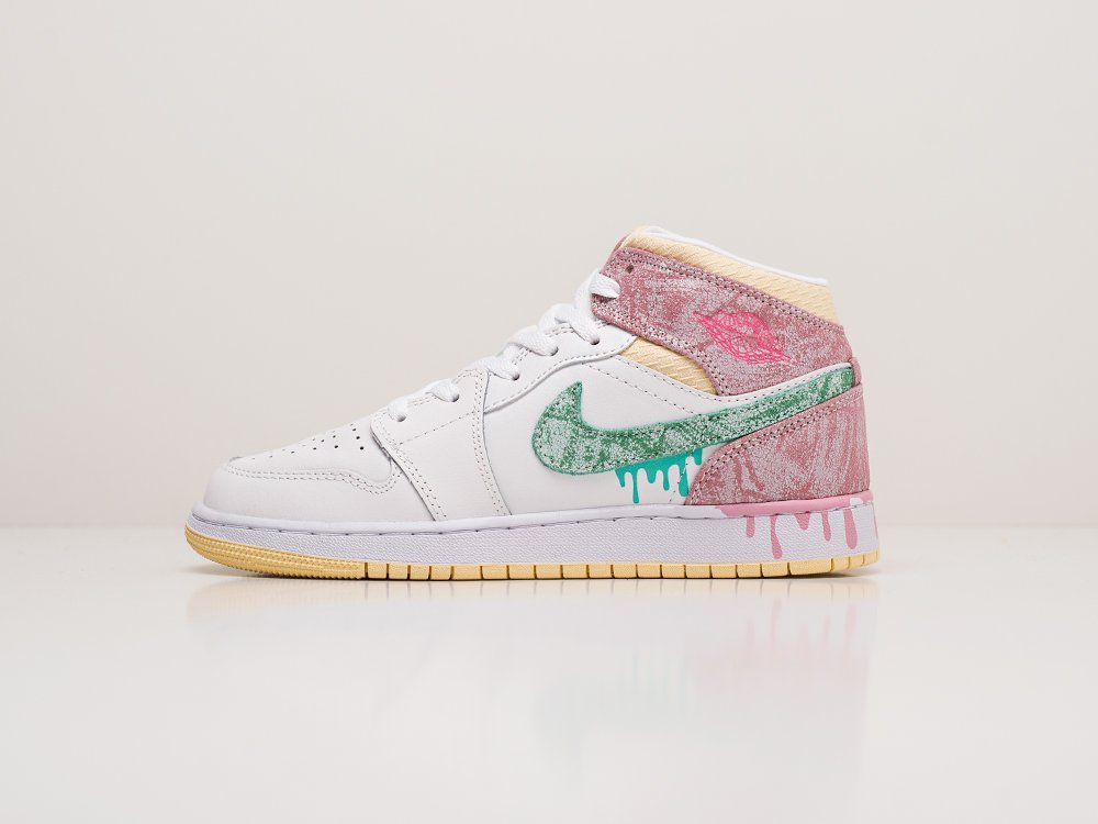 женские кроссовки Nike Air Jordan 1 WMNS White / Green/ Pink
