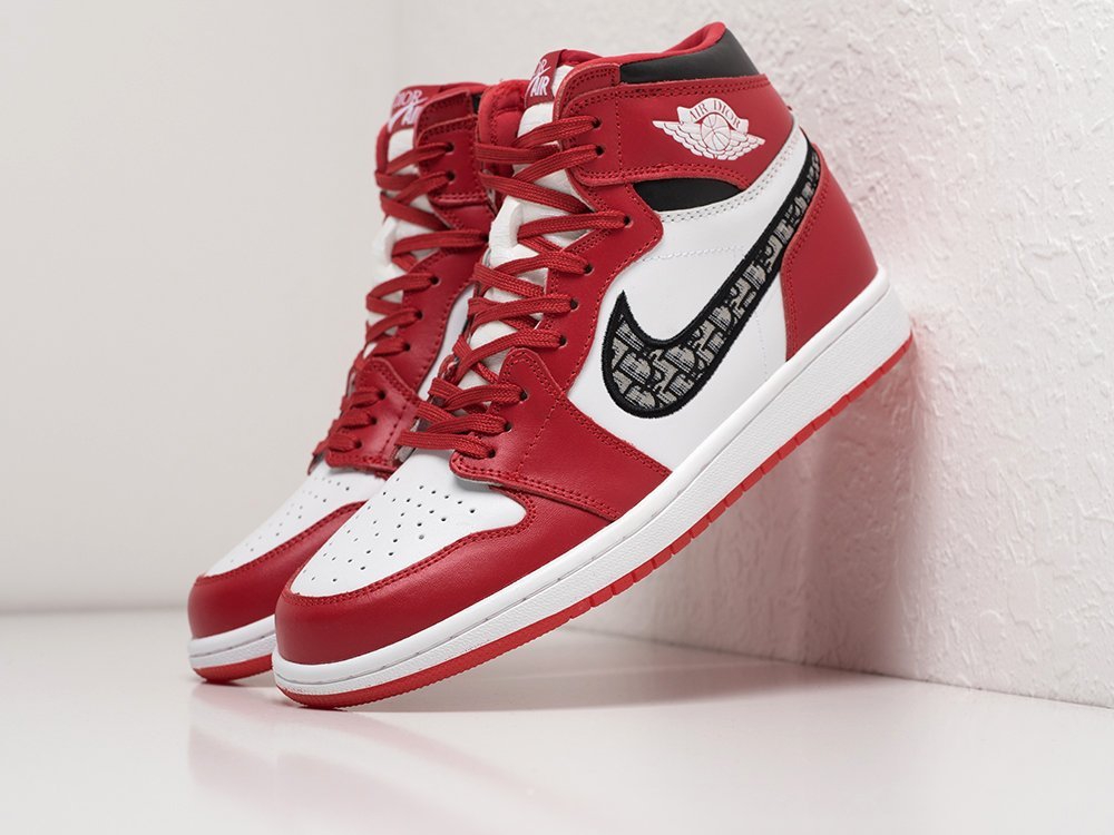 Nike x Dior Air Jordan 1 красные кожа мужские (AR21133) - фото 2