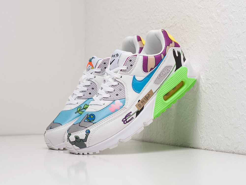 Nike Air Max 90 Flyleather Ruohan Wang White / Blue / Green / Multi - фото 2