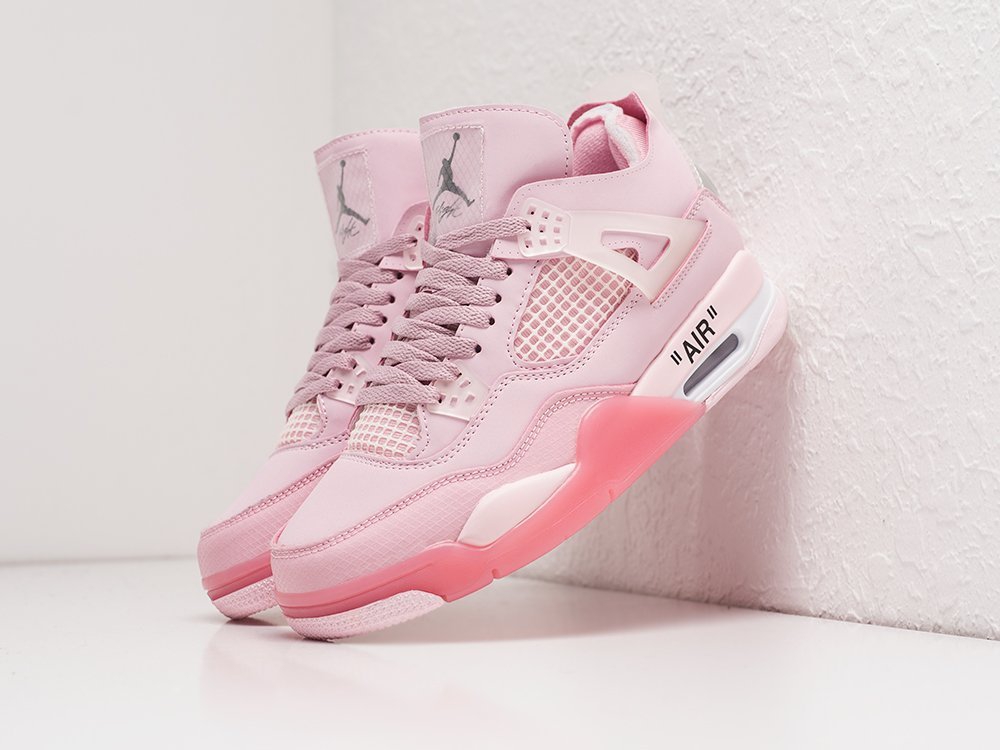Nike x OFF White Air Jordan 4 Retro WMNS розовые кожа женские (AR21468) - фото 2