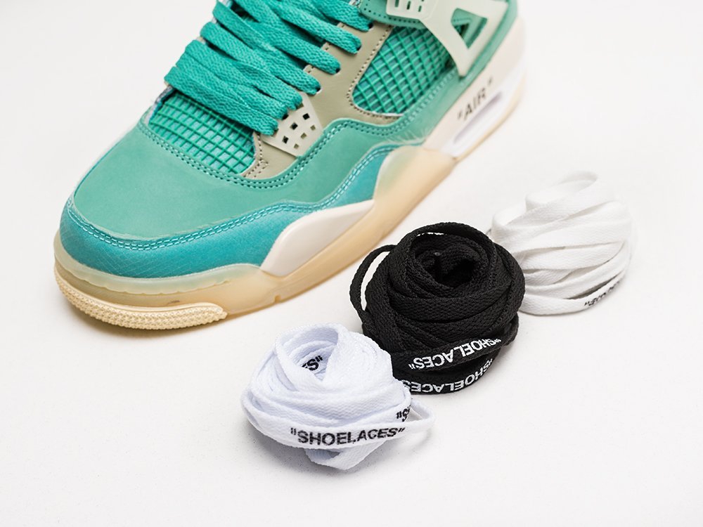 Nike Air Jordan 4 Retro x Off-White Aqua зеленые мужские (AR21876) - фото 4