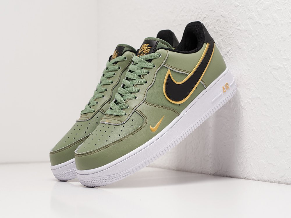 Nike Air Force 1 Low Double Swoosh Olive Gold Black зеленые кожа мужские (AR21897) - фото 2 Nike Air Force 1 Low Double Swoosh Olive Gold Black зеленые кожа мужские (AR21897) - фото 2