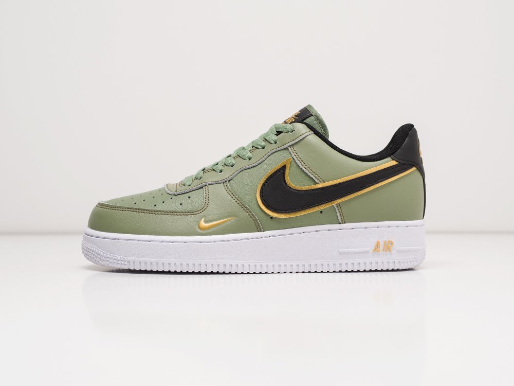 Nike Air Force 1 Low Double Swoosh Olive Gold Black зеленые кожа мужские (AR21897) - фото 1 Nike Air Force 1 Low Double Swoosh Olive Gold Black зеленые кожа мужские (AR21897) - фото 1