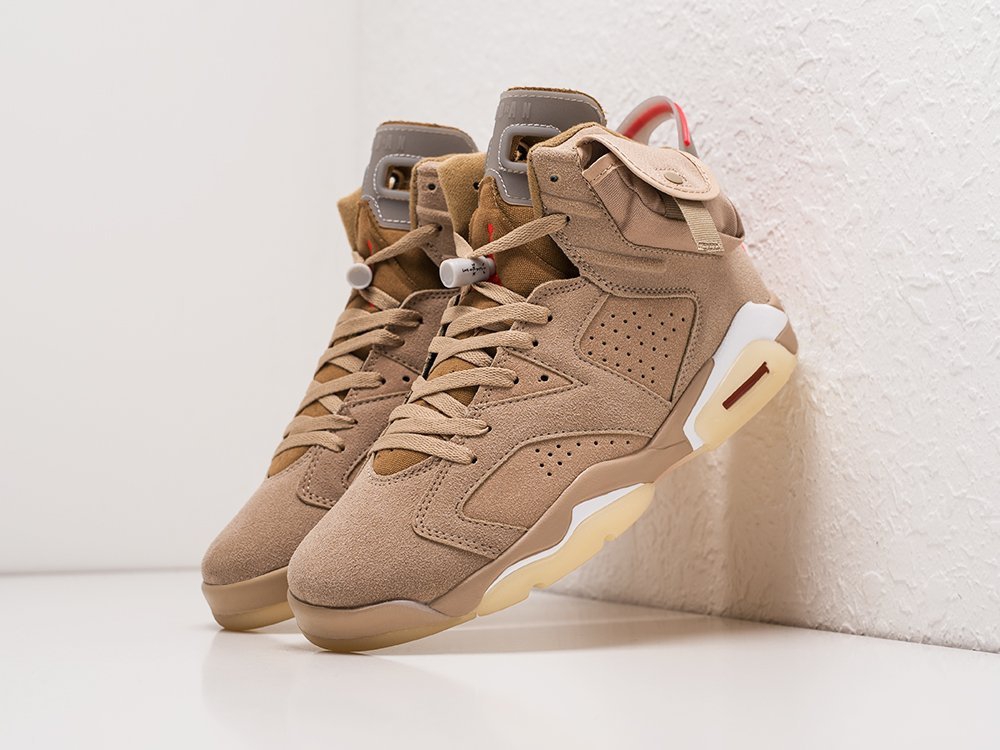 Nike x Travis Scott Air Jordan 6 бежевые текстиль мужские (AR22038) - фото 2 Nike x Travis Scott Air Jordan 6 бежевые текстиль мужские (AR22038) - фото 2