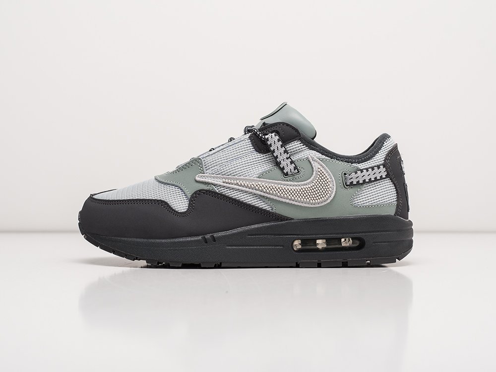 Nike x Travis Scott Air Max 1 серые текстиль мужские (AR22408) - фото 1 Nike x Travis Scott Air Max 1 серые текстиль мужские (AR22408) - фото 1