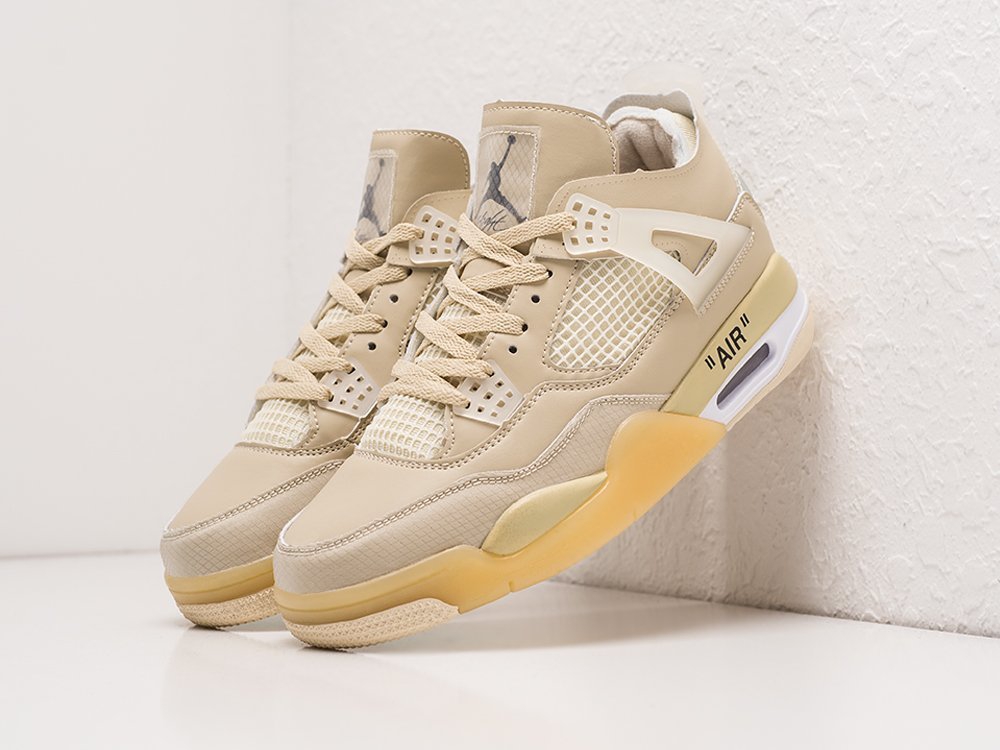 Nike x OFF White Air Jordan 4 Retro бежевые кожа мужские (AR22440) - фото 2 Nike x OFF White Air Jordan 4 Retro бежевые кожа мужские (AR22440) - фото 2