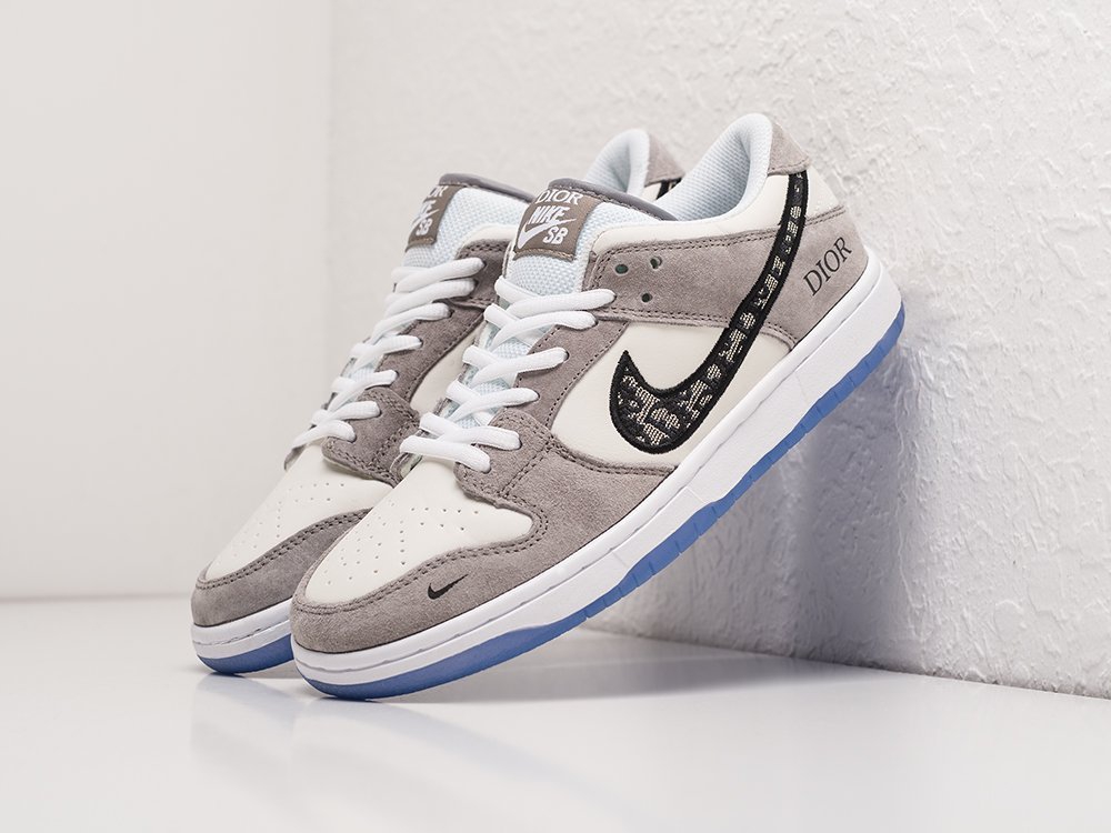 Nike Dior x SB Dunk Low WMNS серые текстиль женские (AR22854) - фото 2