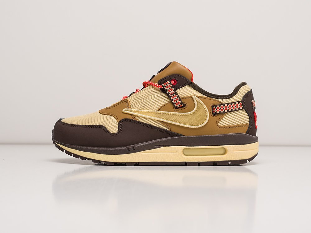 Nike Air Max 1 x Travis Scott коричневые текстиль мужские (AR22863) - фото 1 Nike Air Max 1 x Travis Scott коричневые текстиль мужские (AR22863) - фото 1