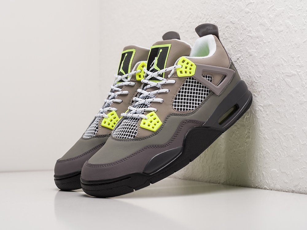 Nike Air Jordan 4 Retro Grey / Black / Neon Green - фото 2