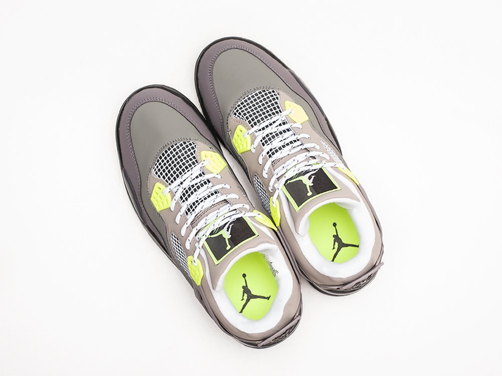 Nike Air Jordan 4 Retro Grey / Black / Neon Green - фото 3