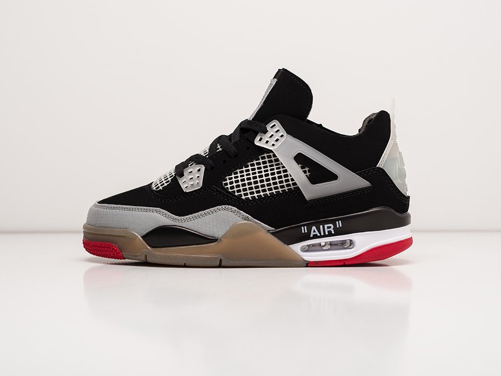 Nike x OFF White Air Jordan 4 Retro Black / Grey / Red - фото 1