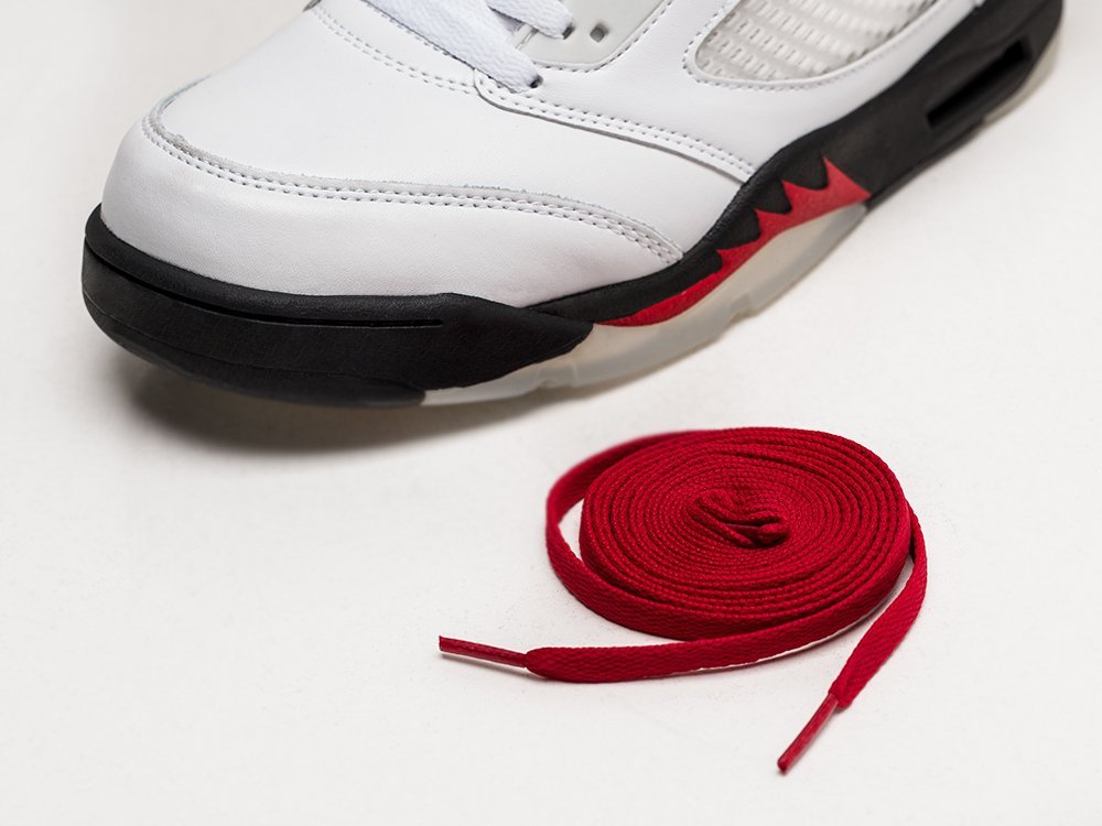 Nike Air Jordan 5 Retro Fire Red 2020 белые текстиль мужские (AR23853) - фото 5