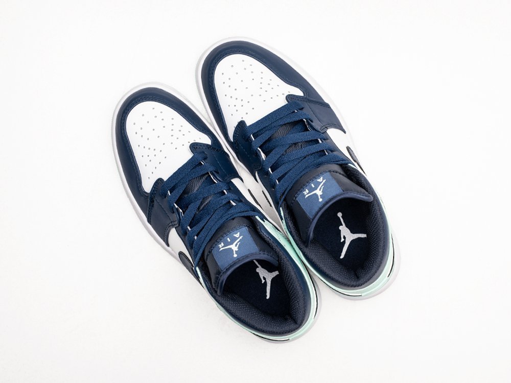Мужские кроссовки Nike Air Jordan 1 Mid Blue Mint Mystic Navy / White / Mint Foam (40-45 размер) фото 3