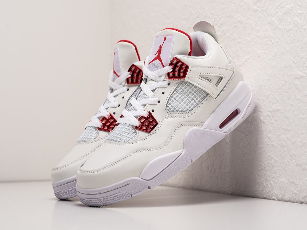 Nike Air Jordan 4 Retro Metallic Red белые кожа мужские (AR25514) - фото 2