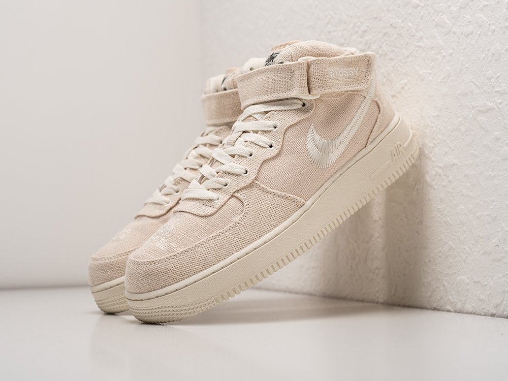 Nike Stussy x Air Force 1 Mid Fossil бежевые текстиль мужские (AR25975) - фото 2