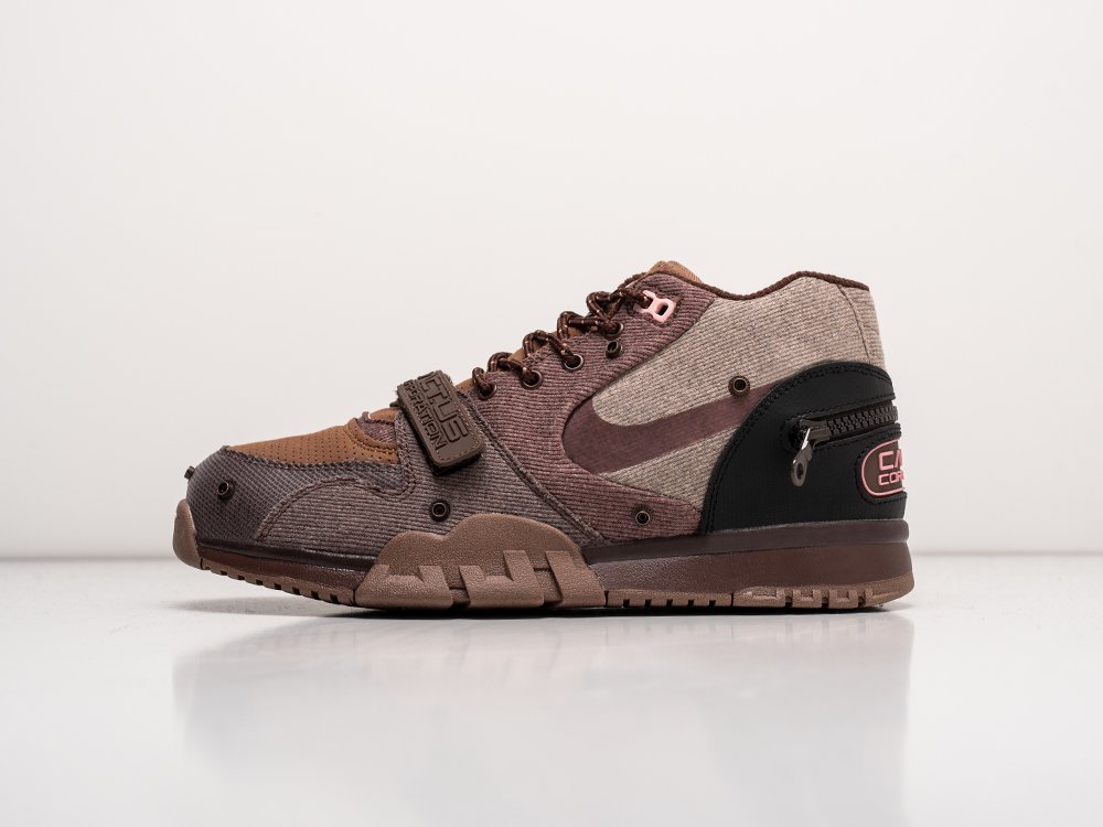 Nike x Travis Scott x Air Trainer 1 Chocolate коричневые текстиль мужские (AR26459) - фото 1