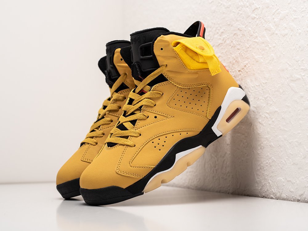 Nike x Travis Scott Air Jordan 6 Yellow желтые кожа мужские (AR27215) - фото 2
