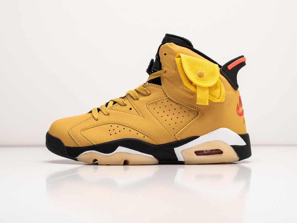 Nike x Travis Scott Air Jordan 6 Yellow желтые кожа мужские (AR27215) - фото 1