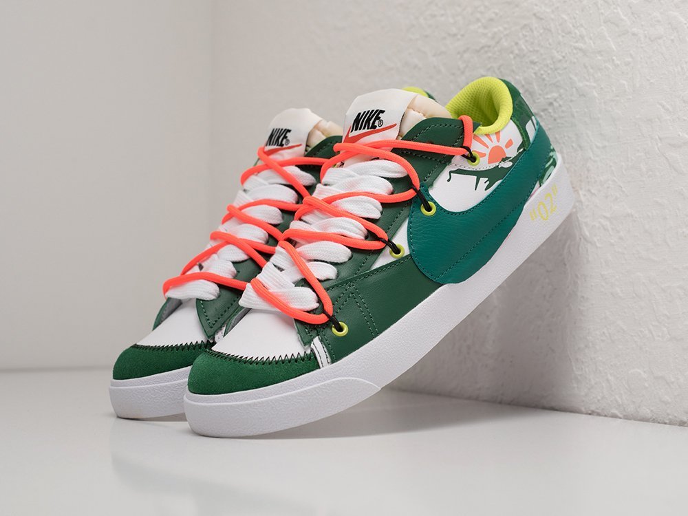 Nike x OFF White x Blazer Low 77 Jumbo зеленые кожа мужские (AR27781) - фото 2