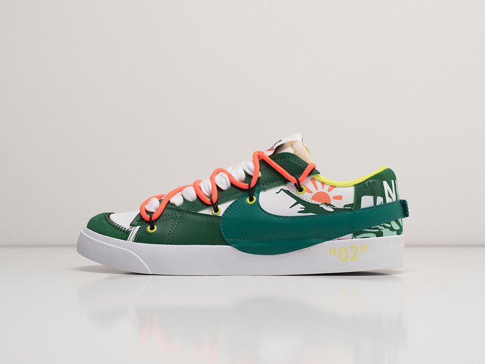 Nike x OFF White x Blazer Low 77 Jumbo зеленые кожа мужские (AR27781) - фото 1