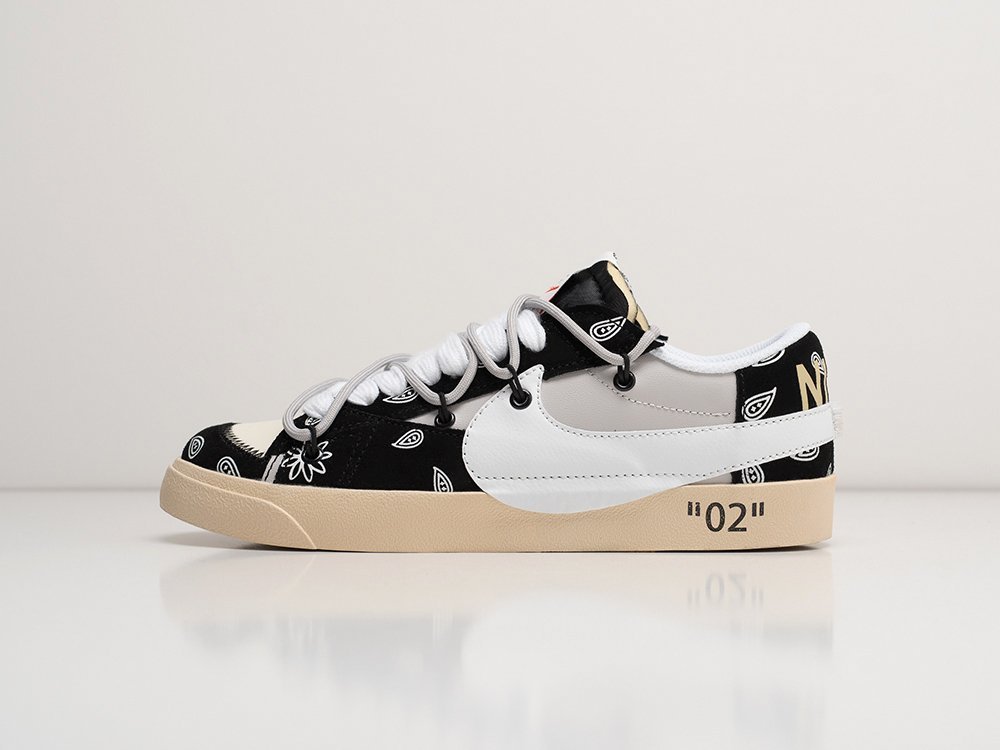 Nike x OFF White x Blazer Low 77 Jumbo черные кожа мужские (AR27783) - фото 1