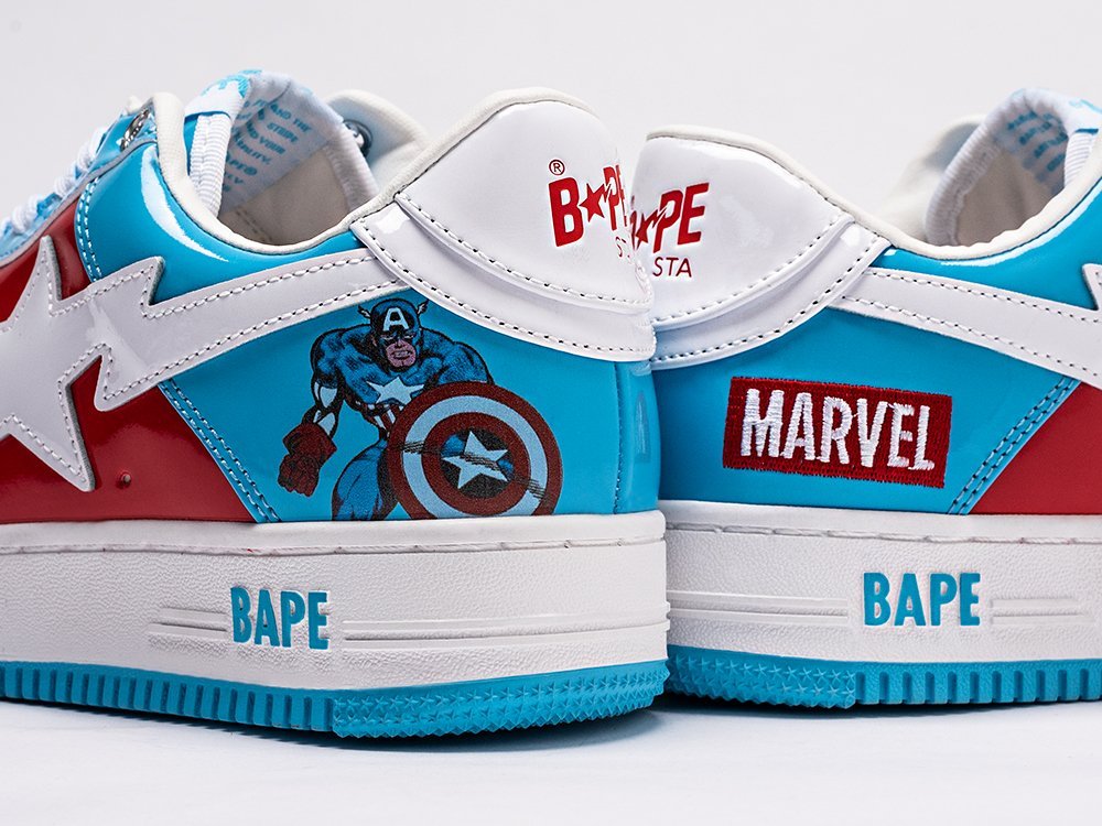 Bape x Marvel x Bapesta Low Captain America разноцветные кожа мужские (AR27848) - фото 3