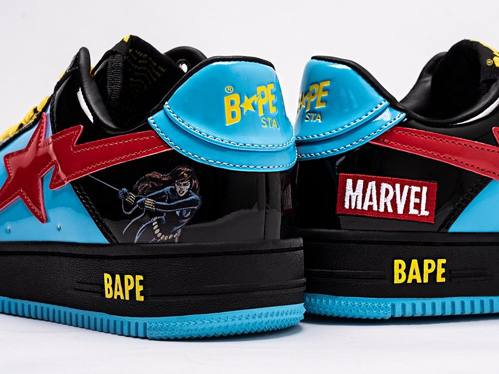 Bape Marvel x Bapesta Low Black Widow черные кожа мужские (AR27943) - фото 4 Bape Marvel x Bapesta Low Black Widow черные кожа мужские (AR27943) - фото 4
