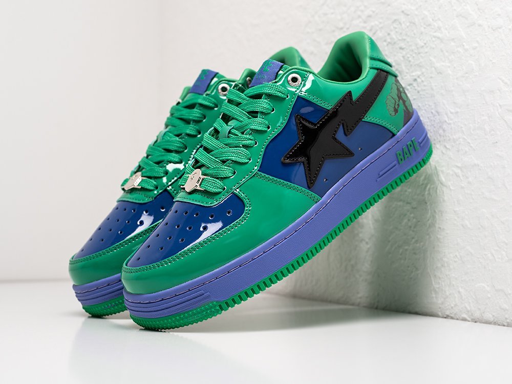 Bape Marvel x Bapesta Low The Hulk зеленые кожа мужские (AR27944) - фото 2