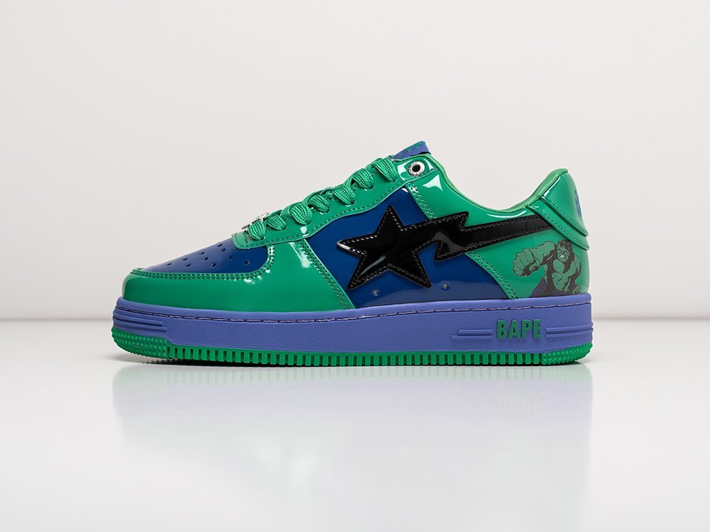 Bape Marvel x Bapesta Low The Hulk зеленые кожа мужские (AR27944) - фото 1 Bape Marvel x Bapesta Low The Hulk зеленые кожа мужские (AR27944) - фото 1