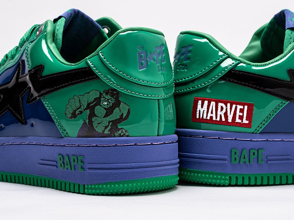 Bape Marvel x Bapesta Low The Hulk зеленые кожа мужские (AR27944) - фото 4 Bape Marvel x Bapesta Low The Hulk зеленые кожа мужские (AR27944) - фото 4