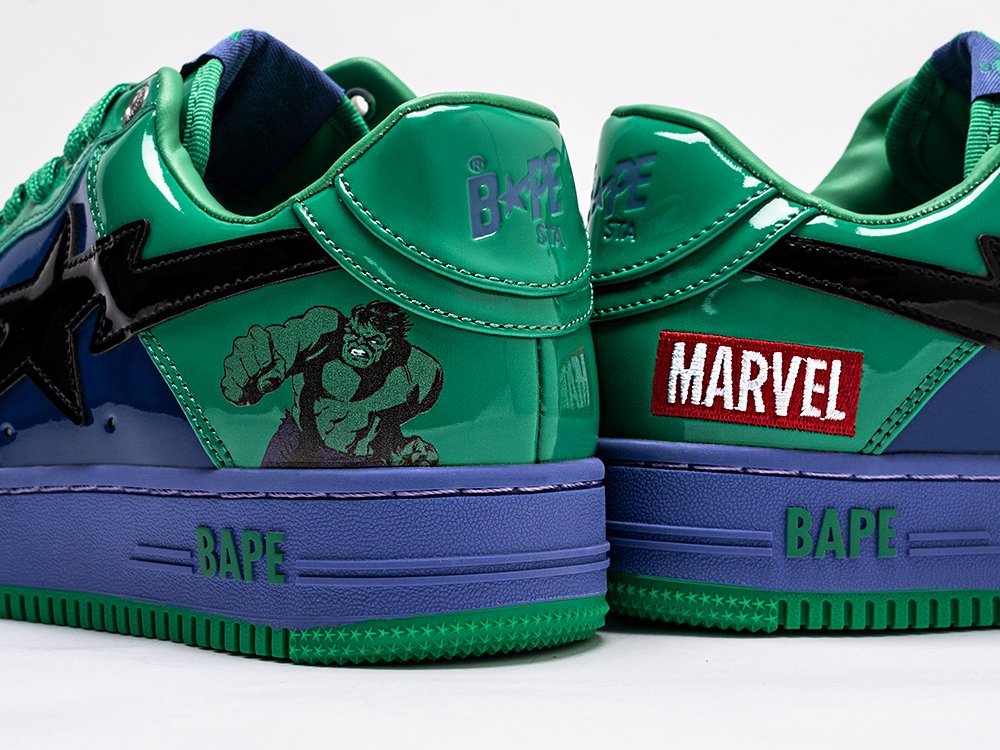 Bape Marvel x Bapesta Low The Hulk зеленые кожа мужские (AR27944) - фото 4