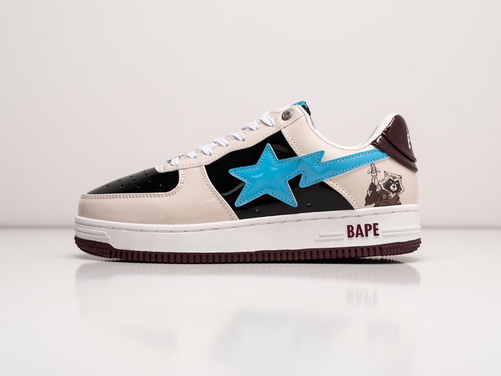 Bape x Marvel x Bapesta Low Rocket Raccoon бежевые кожа мужские (AR27976) - фото 1 Bape x Marvel x Bapesta Low Rocket Raccoon бежевые кожа мужские (AR27976) - фото 1