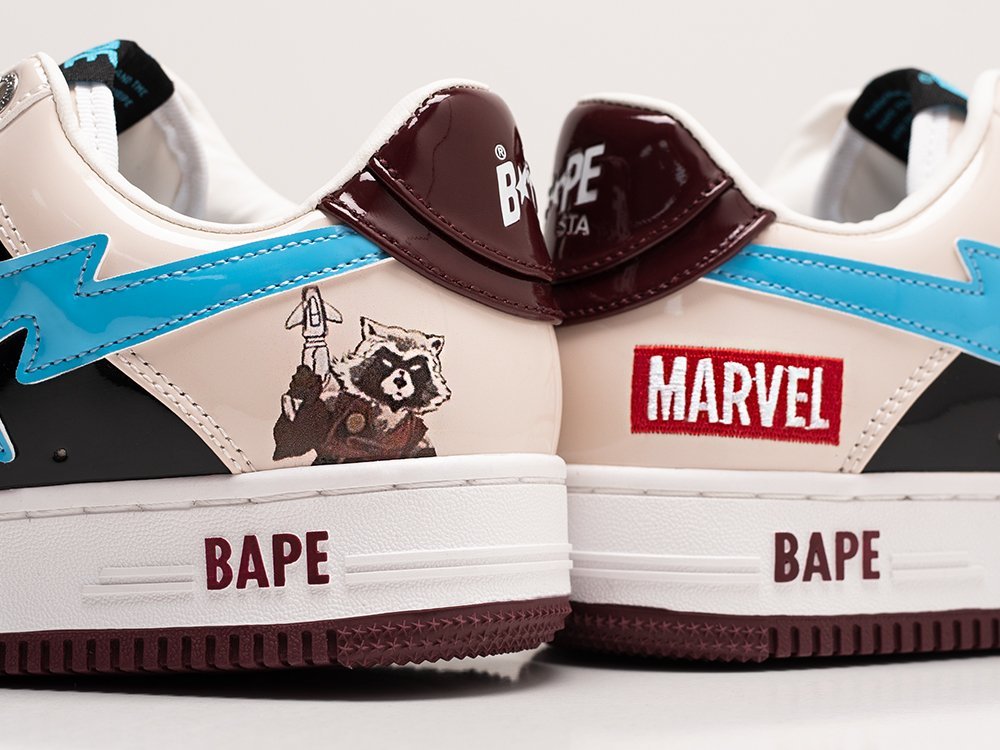Bape x Marvel x Bapesta Low Rocket Raccoon бежевые кожа мужские (AR27976) - фото 4 Bape x Marvel x Bapesta Low Rocket Raccoon бежевые кожа мужские (AR27976) - фото 4