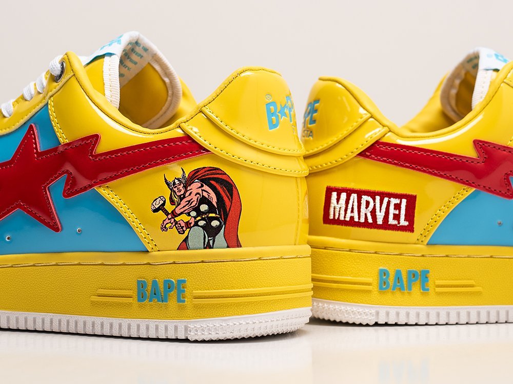 Bape x Marvel x Bapesta Low Thor желтые кожа мужские (AR27977) - фото 4 Bape x Marvel x Bapesta Low Thor желтые кожа мужские (AR27977) - фото 4