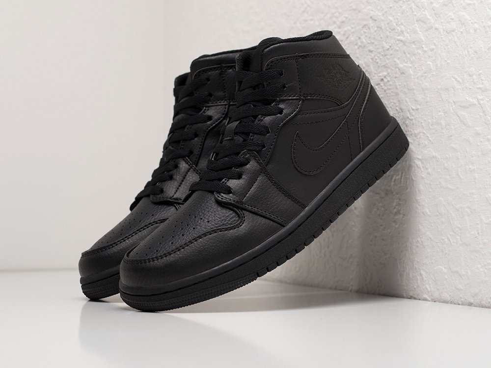 Nike Air Jordan 1 Mid Triple Black черные кожа мужские (AR28657) - фото 2