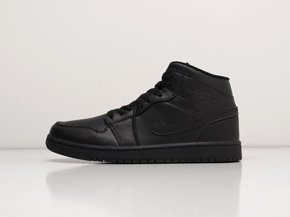 Nike Air Jordan 1 Mid Triple Black черные кожа мужские (AR28657) - фото 1