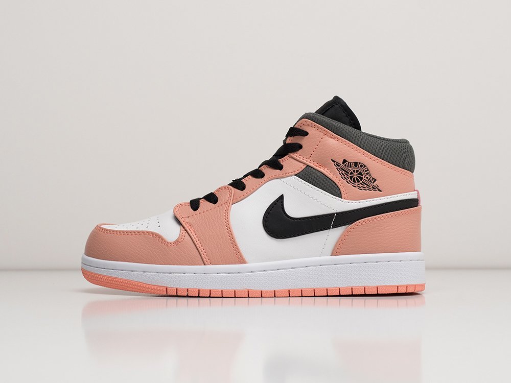 Nike Air Jordan 1 Mid GS Pink Quartz WMNS розовые кожа женские (AR28695) - фото 1
