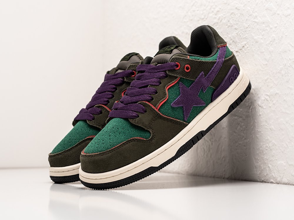 Bape Sk8 Sta Low Green Dark Purple зеленые замша мужские (AR29365) - фото 2