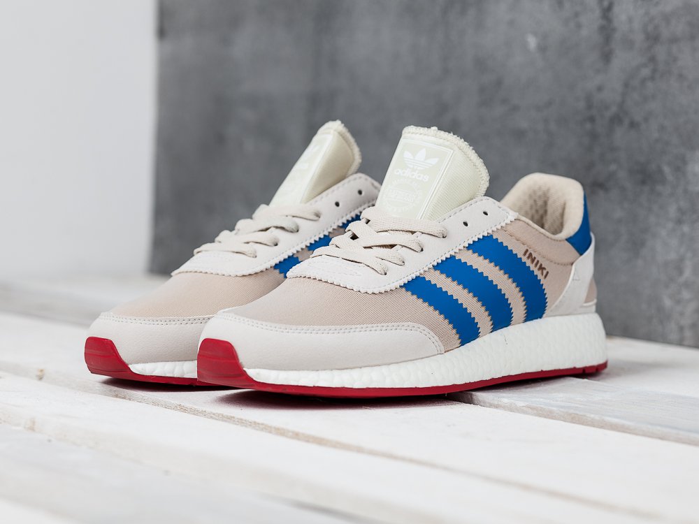 Кроссовки мужские Adidas Iniki Runner Boost (Off White / Blue / CoreRed)