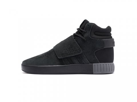 мужские кроссовки Adidas Tubular Invader Strap All Black Suede