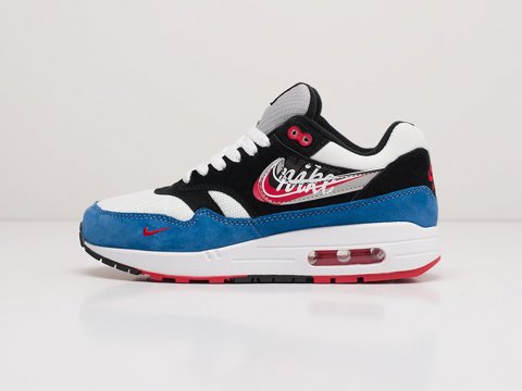 Мужские кроссовки Nike Air Max 1 Evolution of the Swoosh Black / White / Blue-suede / Team Red (40-45 размер)