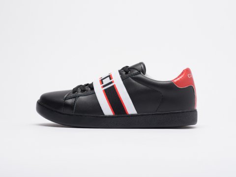 Мужские кроссовки Gucci Stripe Leather Black / White / Red (40-45 размер)
