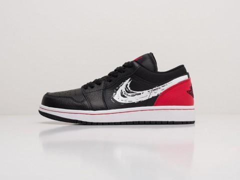 Nike Air Jordan 1 Low Brushstroke Swoosh Black / Red / White артикул 18378