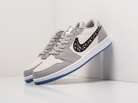 Женские кроссовки Nike X Dior Air Jordan 1 Low WMNS Grey / Biege / White / Blue (36-40 размер)