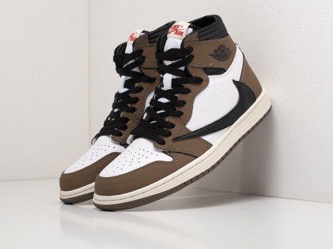 Мужские кроссовки Nike Air Jordan 1 x Travis Scott Mocha коричневые